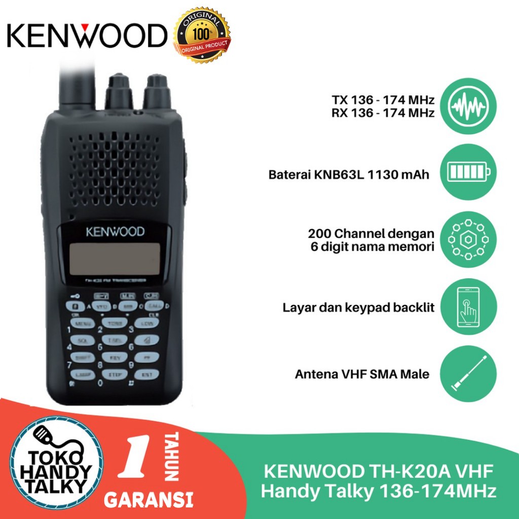 HANDY TALKY KENWOOD TH-K20A VHF SINGLEBAND NEW ORIGINAL RESMI POSTEL