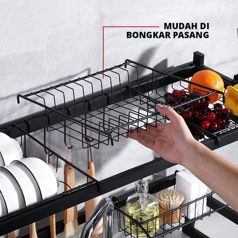 SHENAR,(COD) Rak Piring Wastafel Stainless Hitam Rak Cuci Piring Rak Piring Stenlis Peralatan Dapur Kokoh Kuat Anti Karat