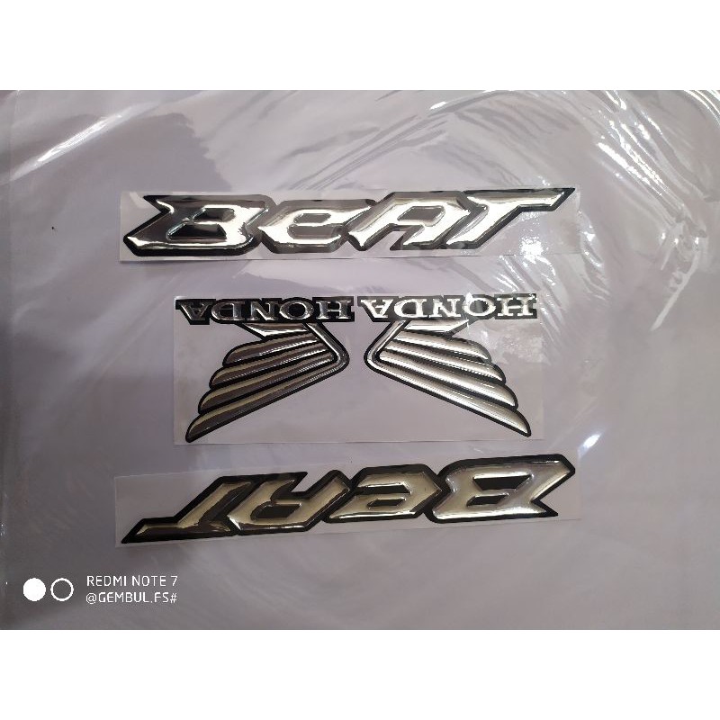 STICKER TULISAN HONDA BEAT . LOGO HONDA . TIMBUL RESIN