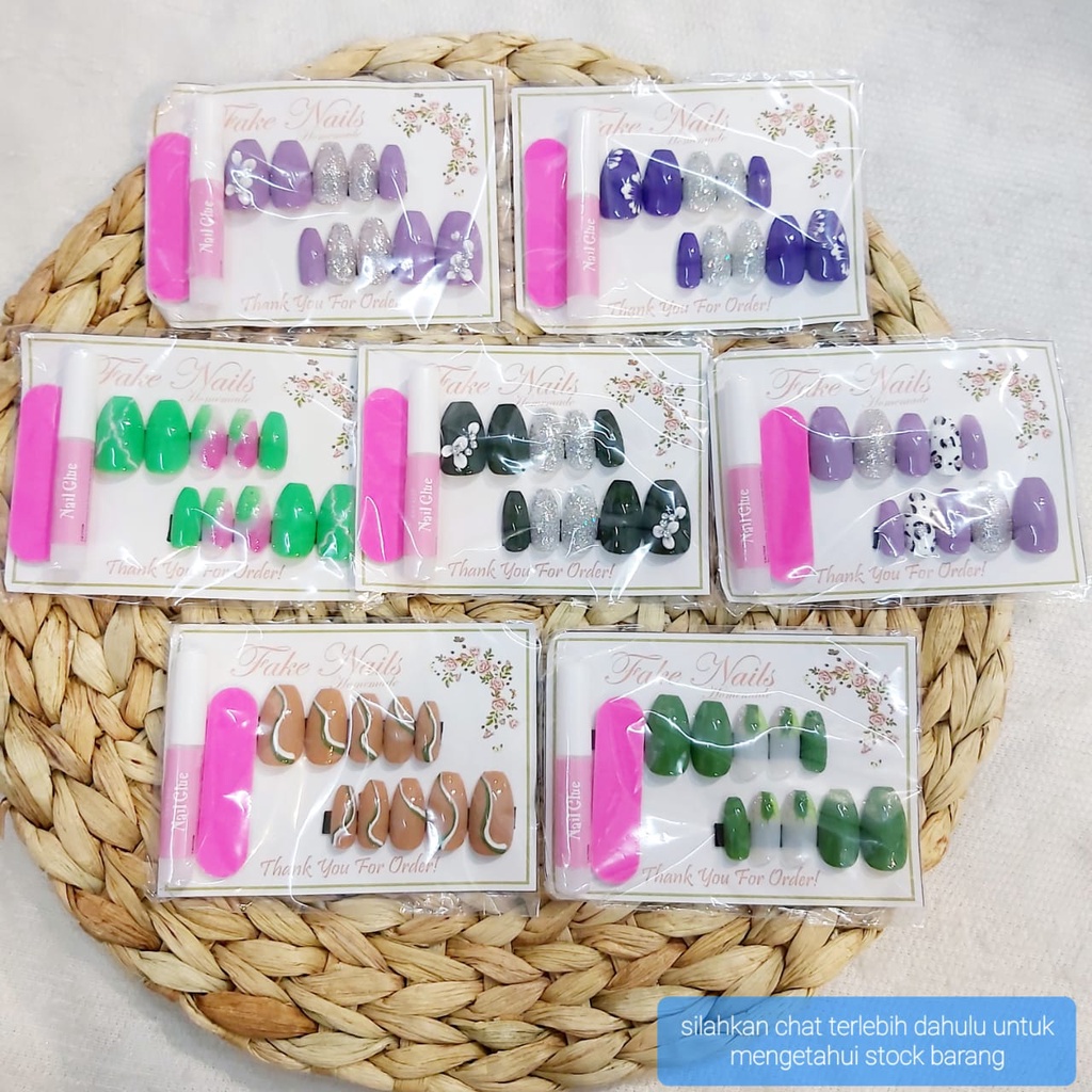 KUKU PALSU MOTIF WARNA NUDE DAN CERAH FAKE NAILS ART TIPS + LEM