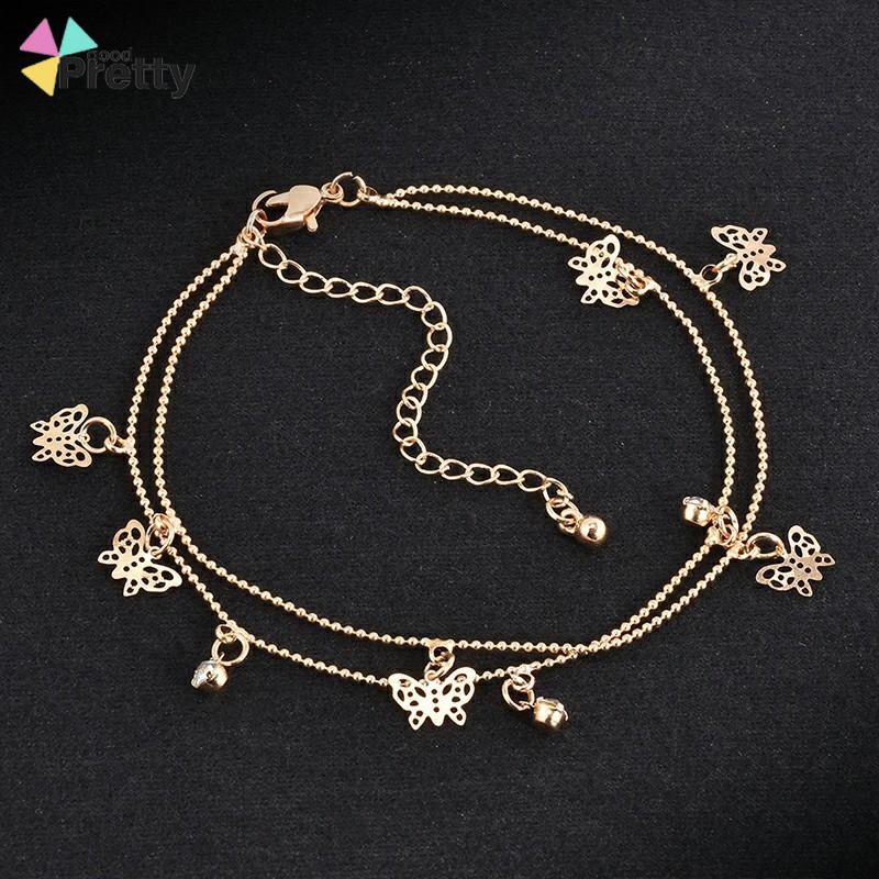 Double Layer Hollow Butterfly Liontin Gelang Kaki Paduan Fashion Sepatu Wanita Yang Indah - PD