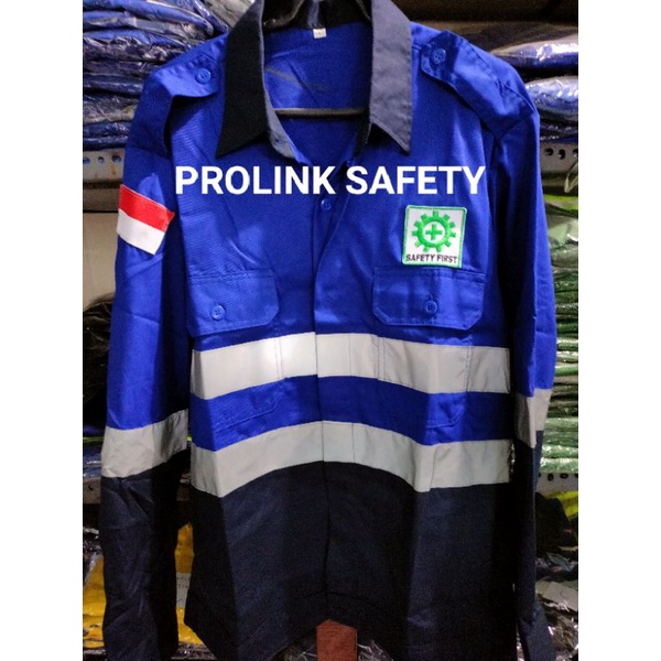 SERAGAM SAFETY BIRU KOMBINASI DONGKER KANCING