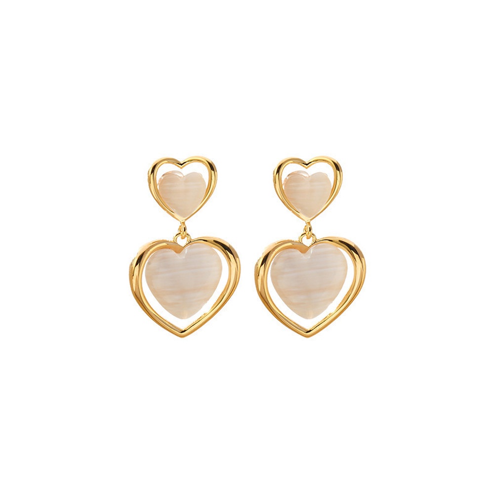 Opal Love Heart Earrings 925 Silver Needle Korean Simple Heart-shaped Earrings Women Jewelry Accessories