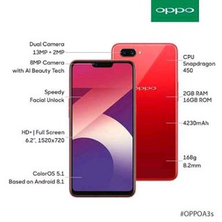 OPPOA3S RAM 2/16 GB MERAH UNGU GARANSI RESMI OPPO 1 TAHUN | Shopee