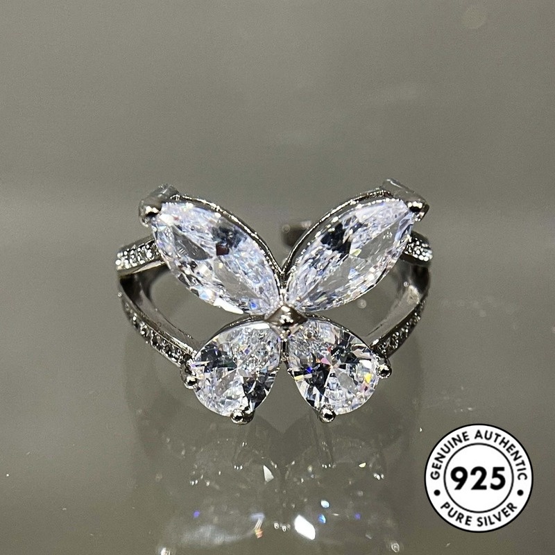 Cincin Silver S925 Bentuk Kupu-Kupu Aksen Berlian Untuk Wanita