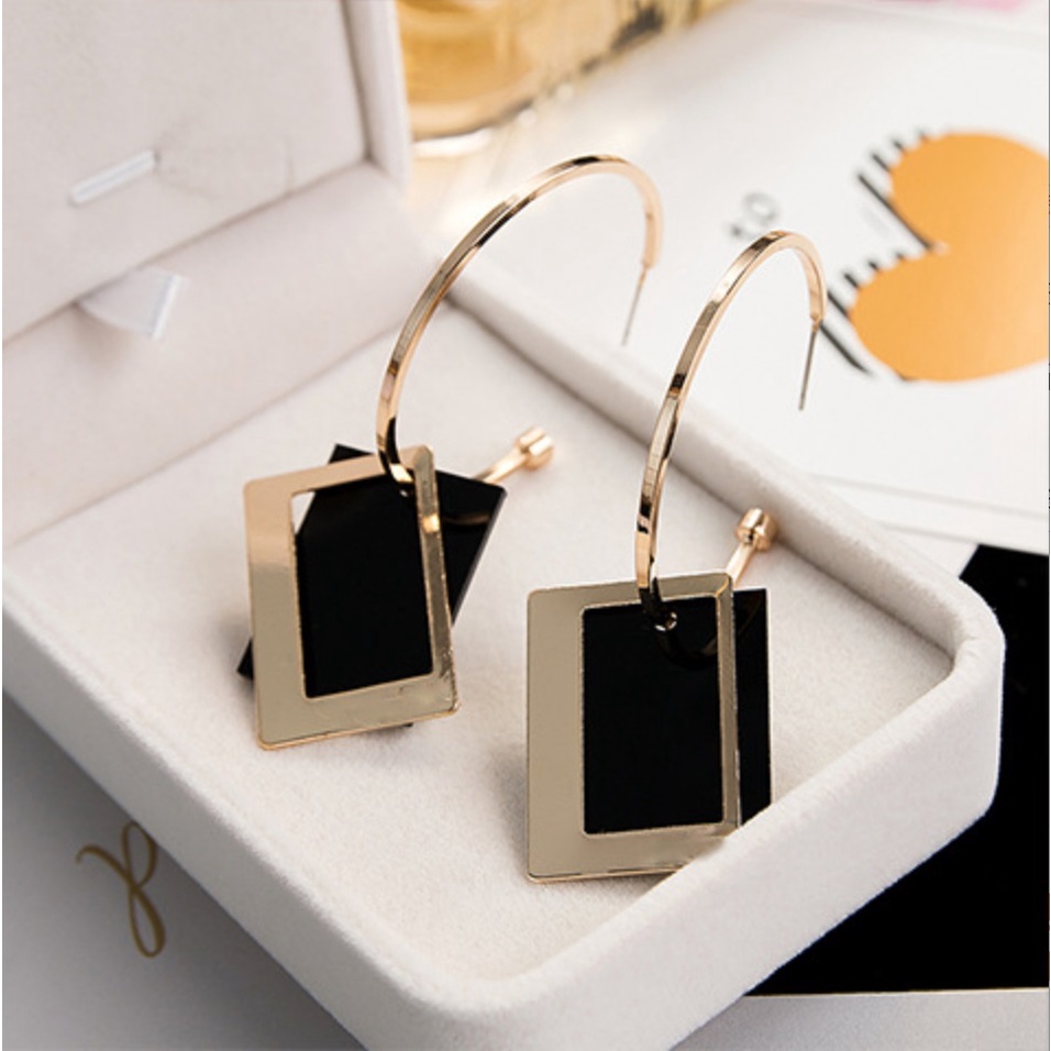 Anting  2 Layers Tusuk HOOP Besar Segiempat  Korea Fashion Women Earring Giwang Aksesoris Cewe Geometri Shape