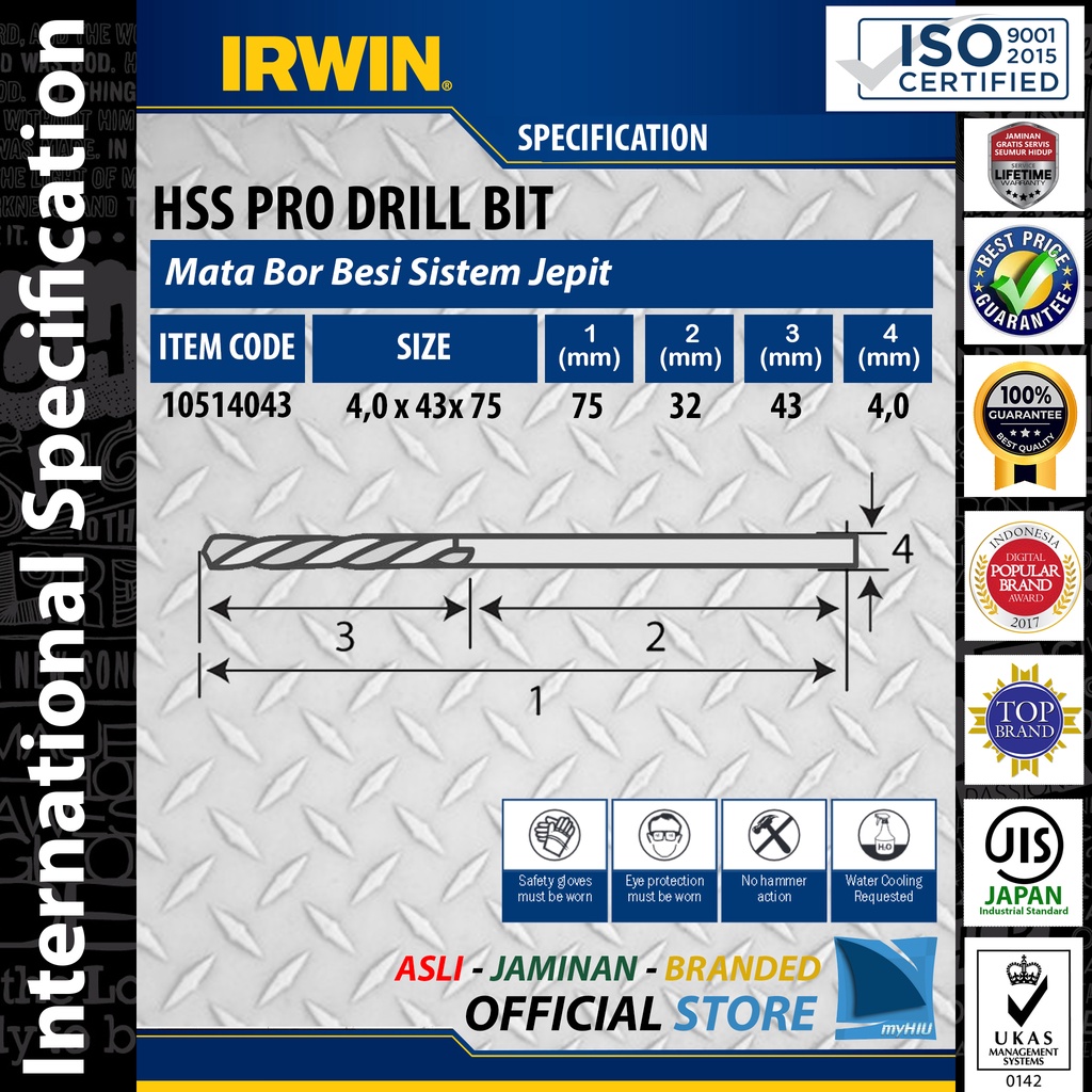 Mata Bor 2,5 ~ 4 mm Untuk Besi dan Objek Metal Isi 10 pcs - HSS Pro Steel Drill Bits IRWIN