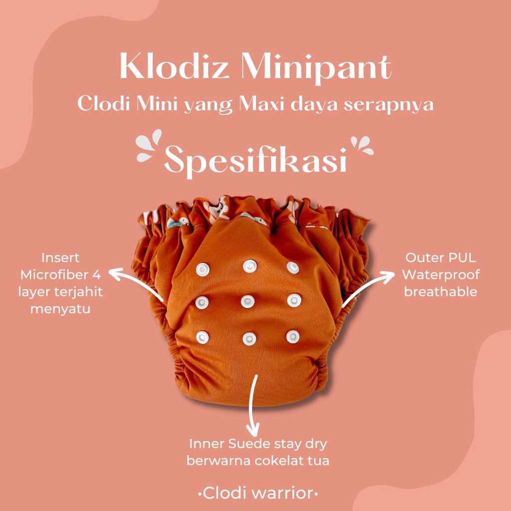 Klodiz Minipants Clodi Praktis Model Celana Insert Menyatu Popok Kain Cuci Ulang Untuk anak BB 3-15kg