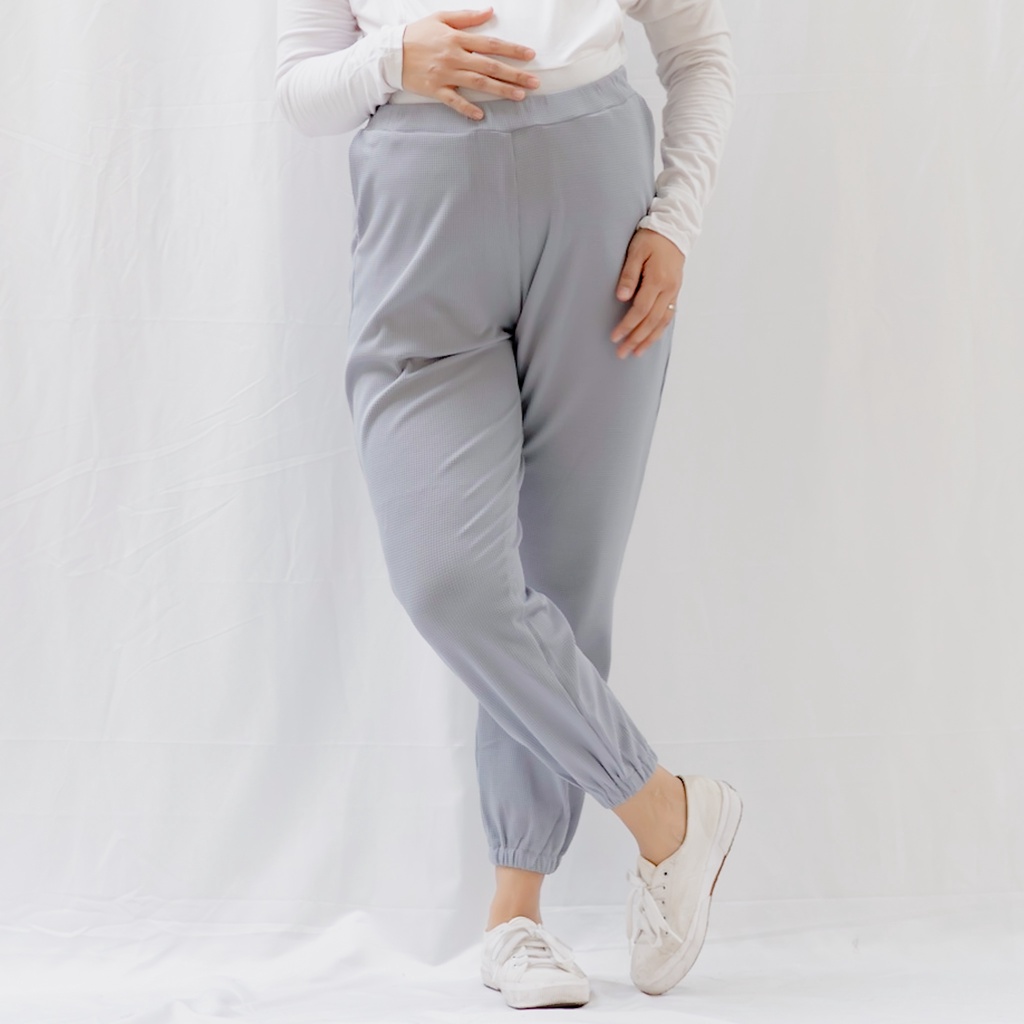 Bajuboo Lixy - Celana Jogger JUMBO Bumil Friendly Waffle Uniqlo