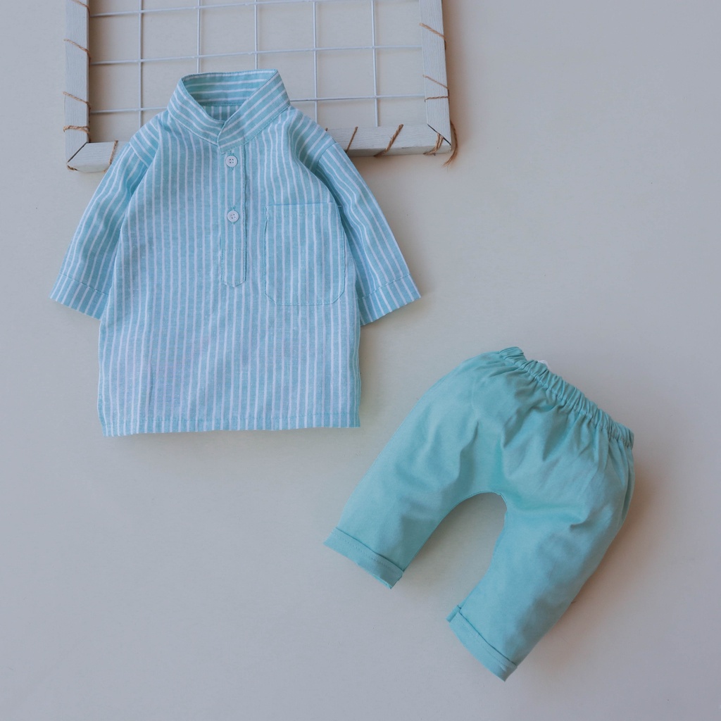 Setelan Baju bayi dan anak cowo/laki-laki usia 0 Bulan - 2 tahun Motif  Kemeja Salur Panjang