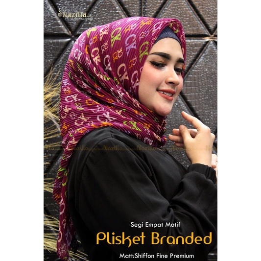 Jilbab Segi Empat Motif Plisket Polycatton Ori Nazilla-Cika ungu