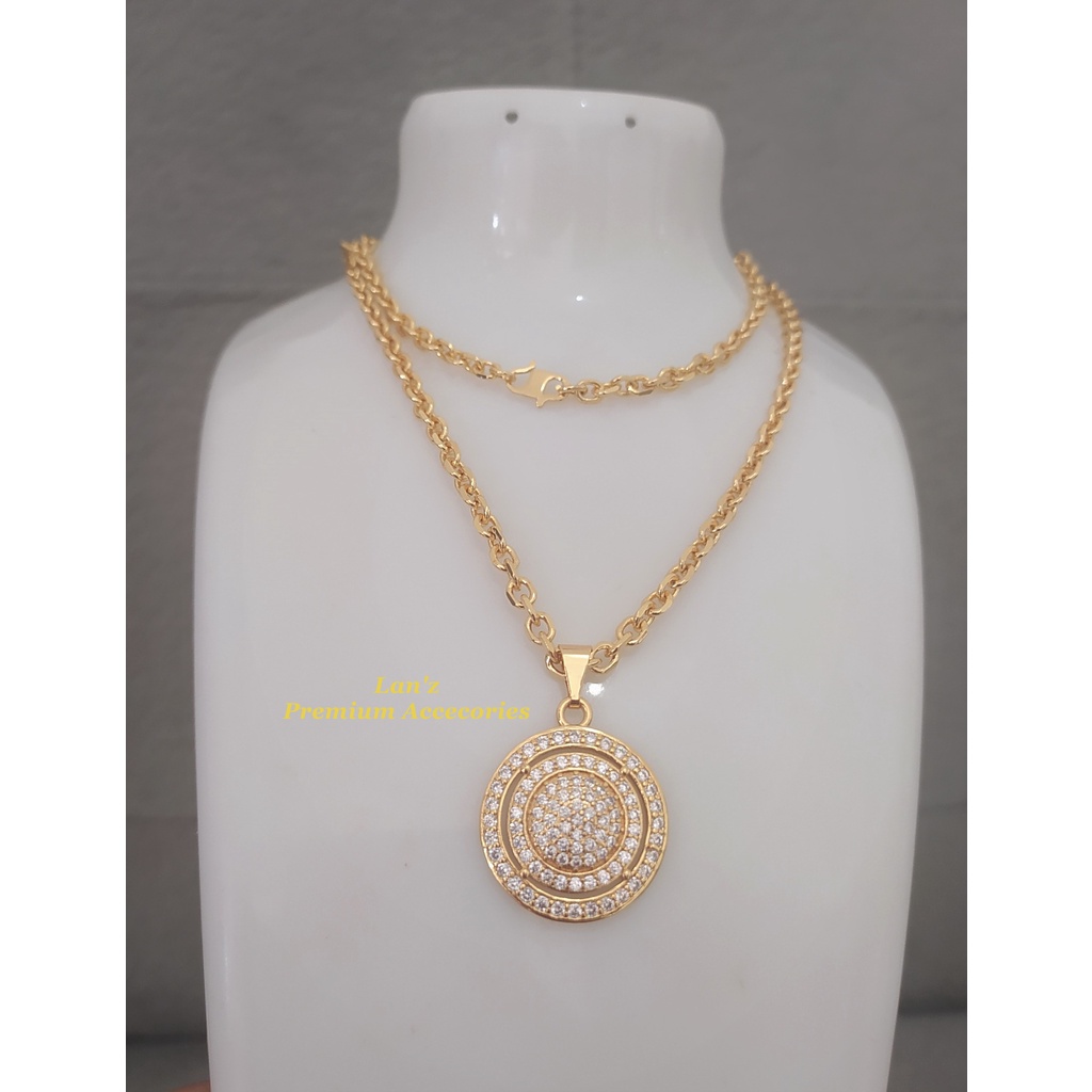 Kalung Liontin Bulat Besar Titanium 23K