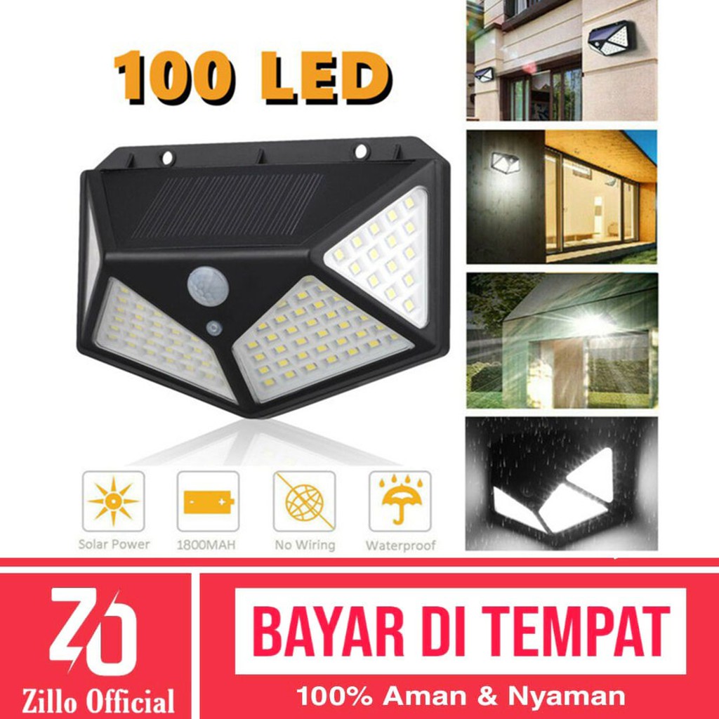 ZILLO Lampu Taman 100 LED Lampu Solar Sensor Cahaya Sensor Gerak 100LED Lampu Tempel Dinding Infrared