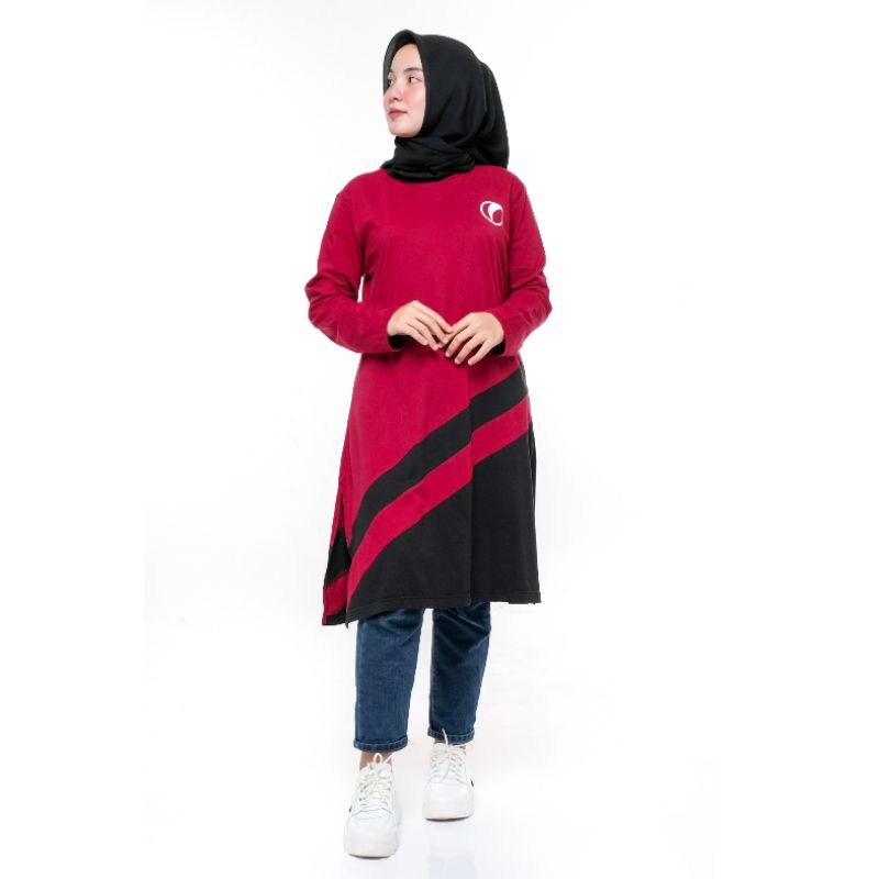 Kaos Tunik Panjang (Maroon - Hitam)