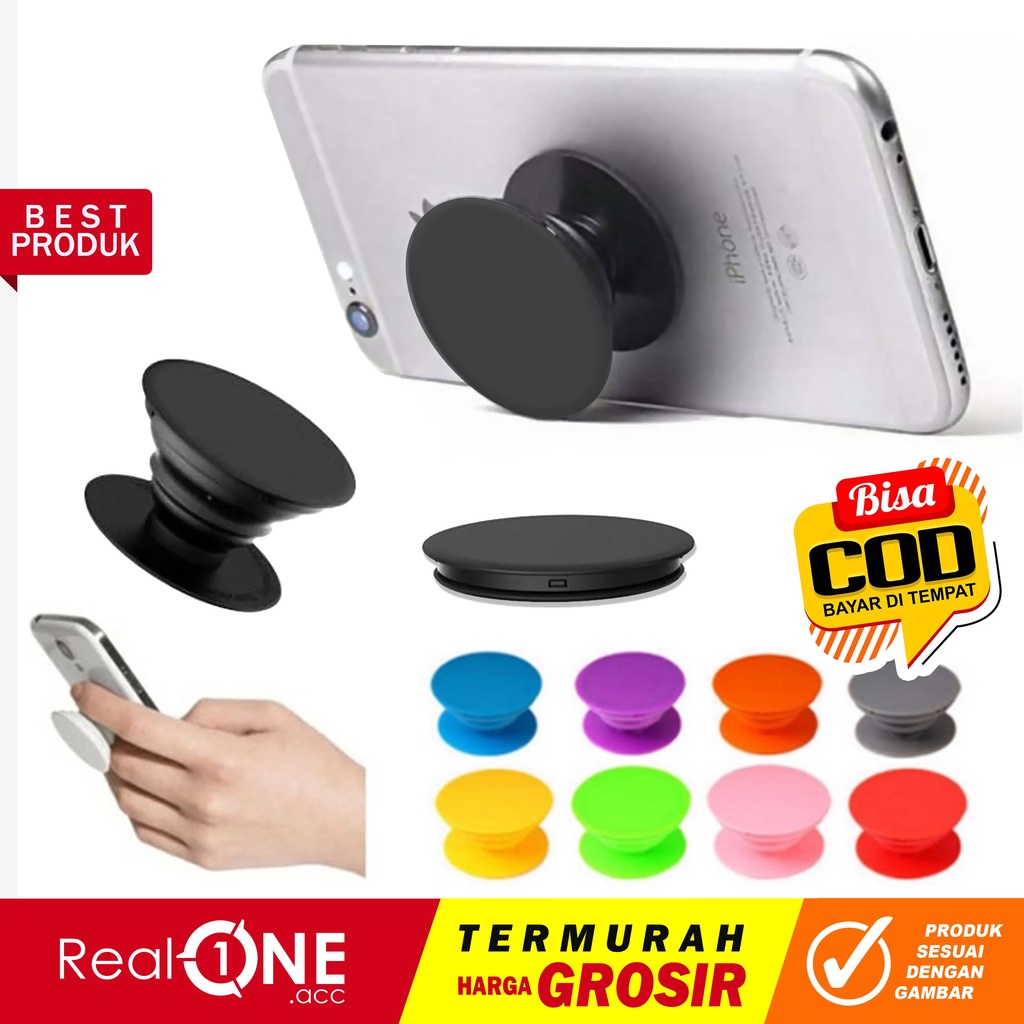 Phone stand holder pop socket hp polos Popsocket Standing Aksesoris Pegangan Hook Headset Penyangga - realoneacc