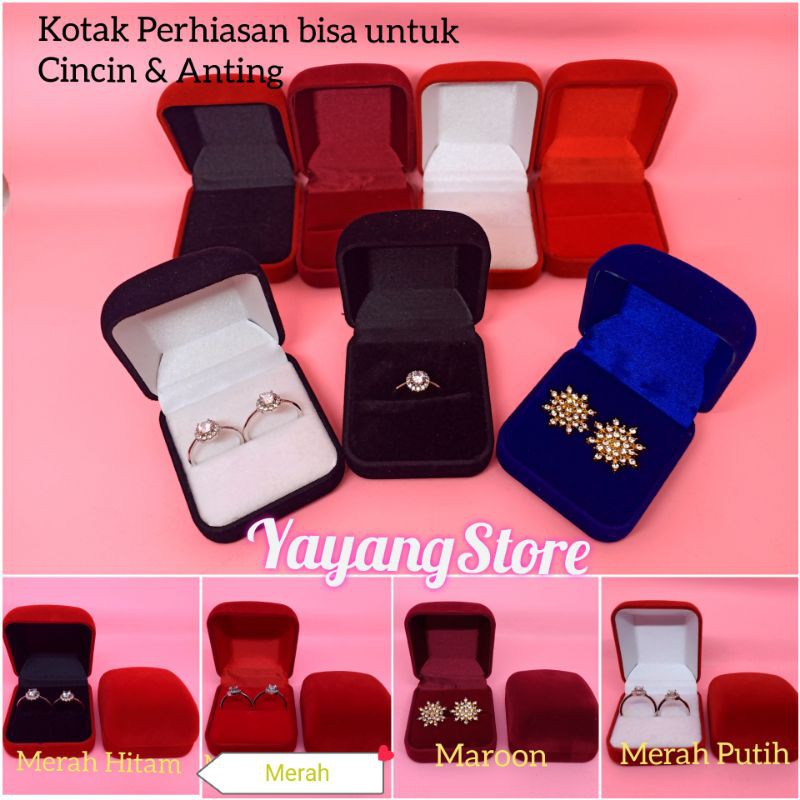 KOTAK CINCIN / TEMPAT CINCIN / BOX CINCIN ANTING KALUNG 2 CINCIN BELUDRU MERAH BIRU HITAM IMPORT