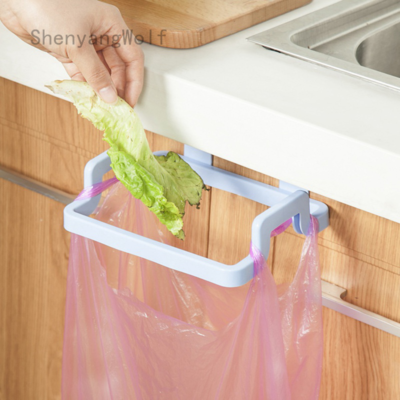 Shenyangwolf Over The Cabinet Plastic Bag Holder Hanging Trash Garbage Bag Holder Kitchen Plastic Bag Trash Bin Garbage Bags Storage Rack Shopee Indonesia