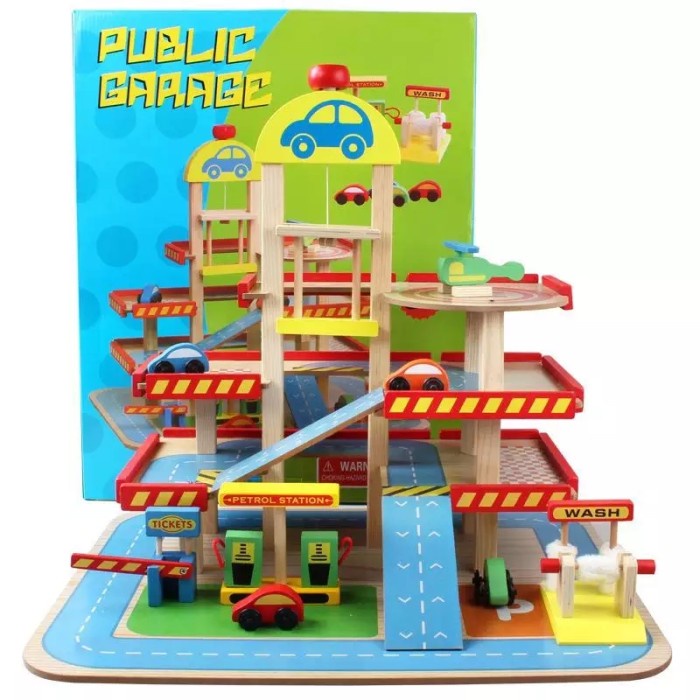 {OktaStore} Mainan Anak Kayu / Wooden Toys Car Parking Garage Playset Murah