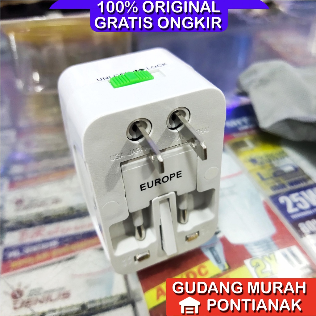 Pioline Universal Travel Adaptor Multi International P931L Penyambung colokan Serbaguna steker cok kaki tiga 3 atau gepeng