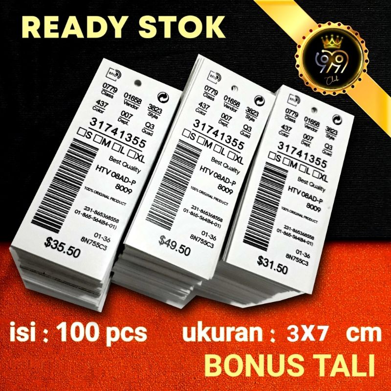 

handtag bonus tali ,3x7 label baju hangtag hantag dolar angka
