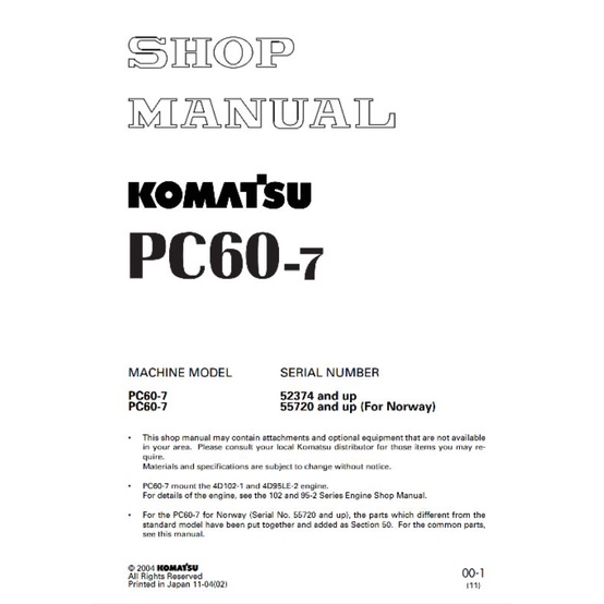 

shop manual excavator komatsu PC60-7