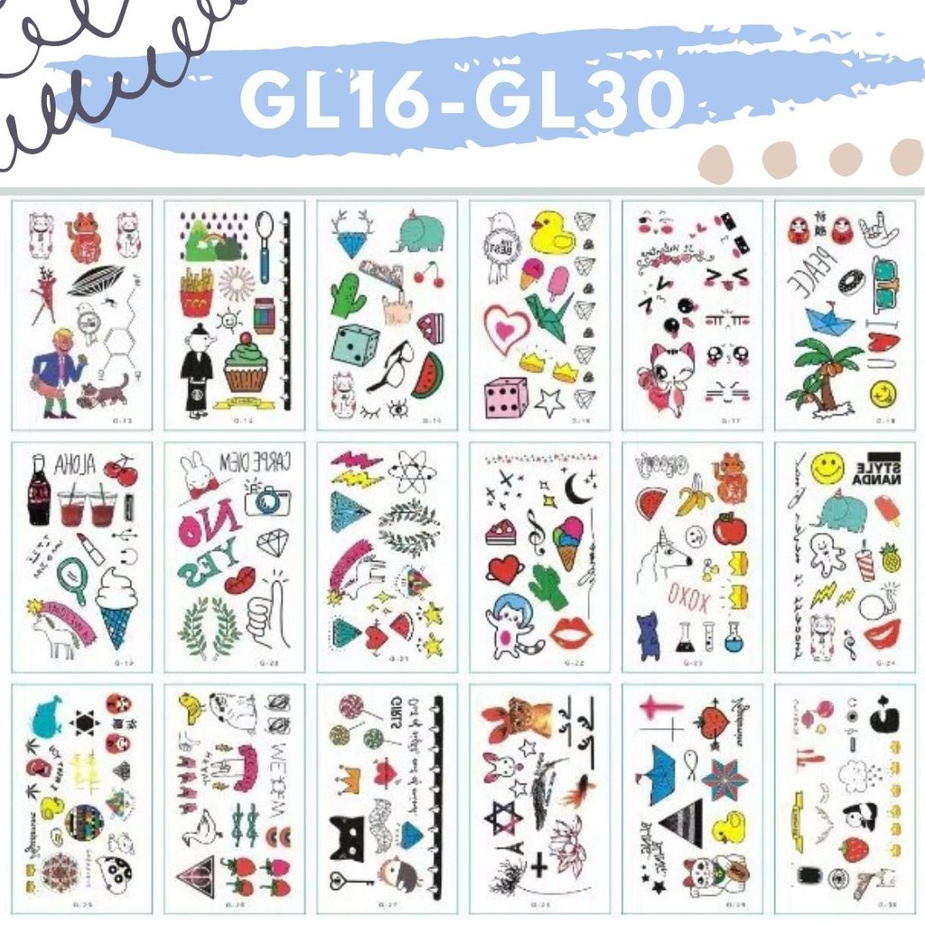 Stiker Tattoo kode GL16-GL30 | Tato Temporer | Waterproof