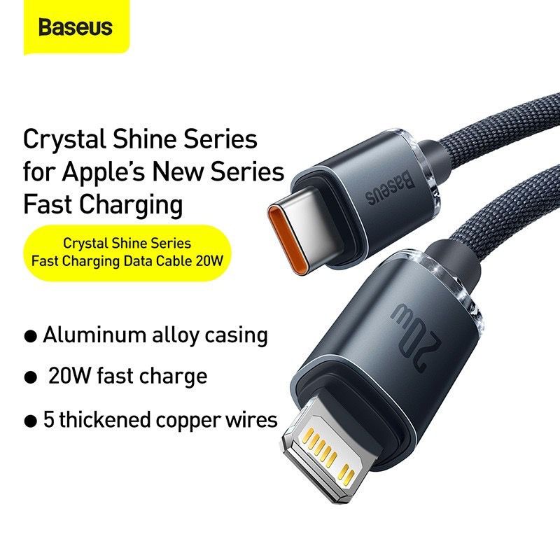 Baseus Kabel Crystal Shine Series Type C to Lightning - Cable Data for Iphone 1.2m / 2M - Garansi Resmi 6 Bulan