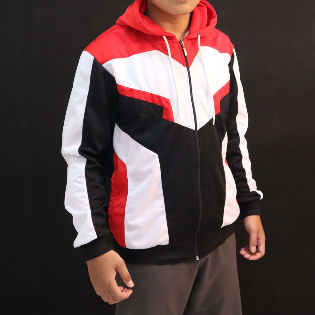 ✅NEW ITEM✅ Jaket Hoodie Pria Laki - Laki Cowok Dewasa Casual Kombinasi Merah Hitam Putih MNV03