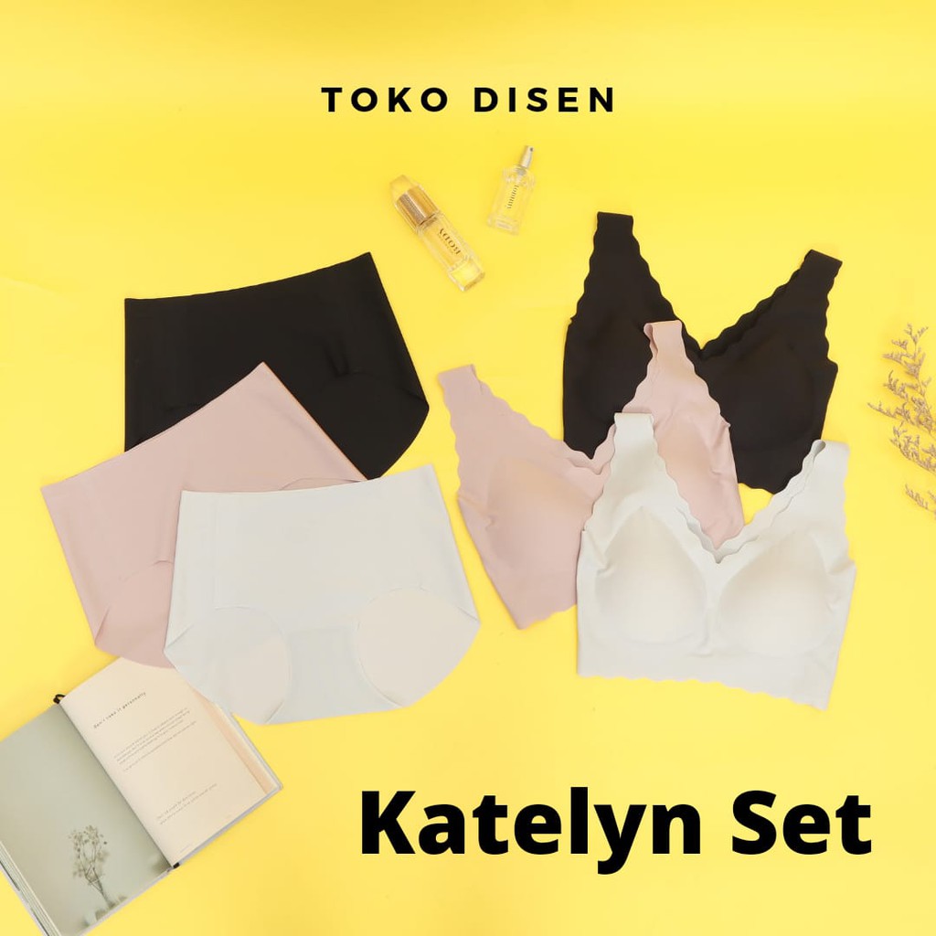 1 SET | Katelyn Deep Wavy Edge Vest Bra wanita &amp; Panties + Box