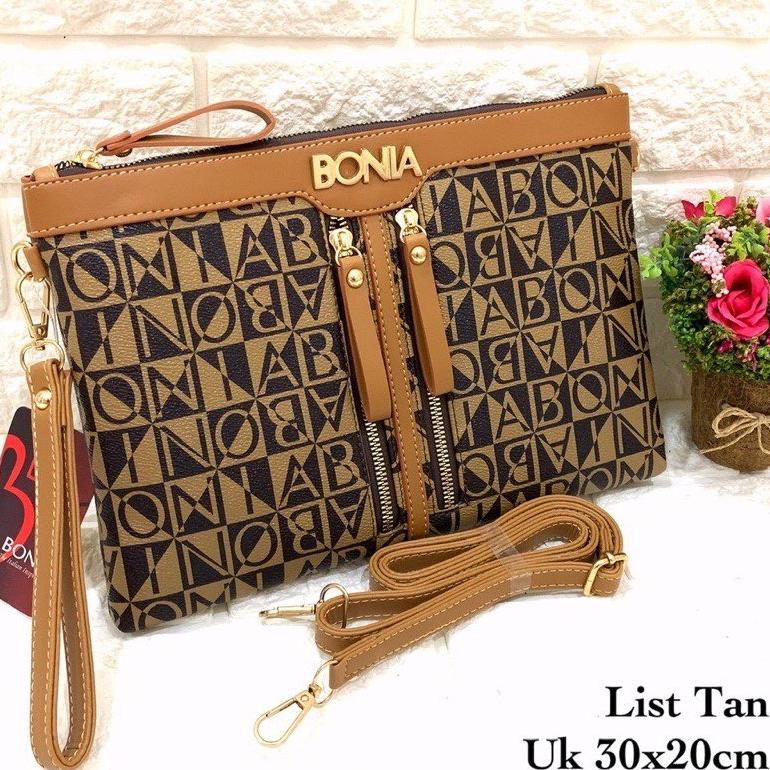 [PROMO FQ786] Clutch BONIA DOUBLE ZIPPER ( Kualitas Super ) Premium import tas batam selempang wanit
