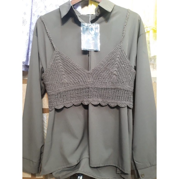 KEMEJA POLOS + ROMPI VEST KEMEJA WANITA LENGAN PANJANG KOREAN STYLE