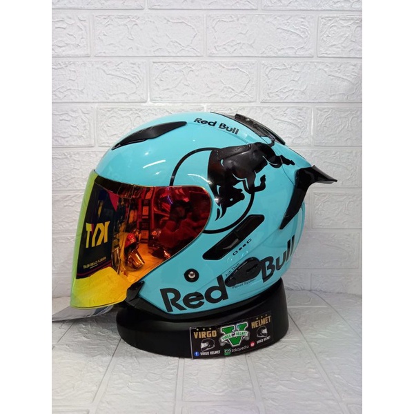 Helm kyt Galaxy Flat R Solid BLUE PAKET Ganteng Red Bull  100% Original Kyt