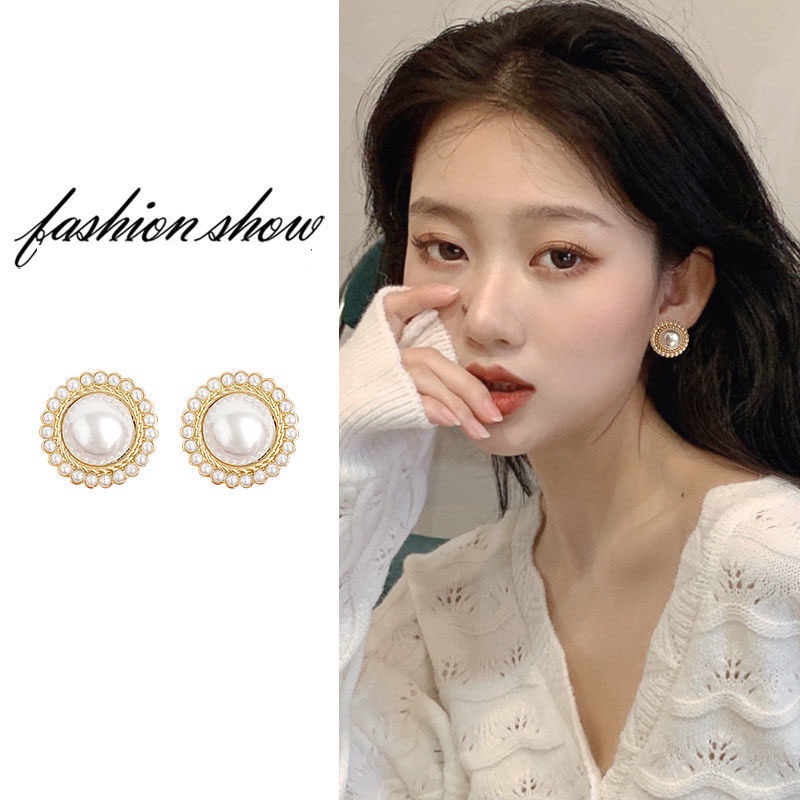 Anting Mutiara Prancis Sterling Silver 925 Desain Fashion intage Earrings Women Metal Earing Hanging