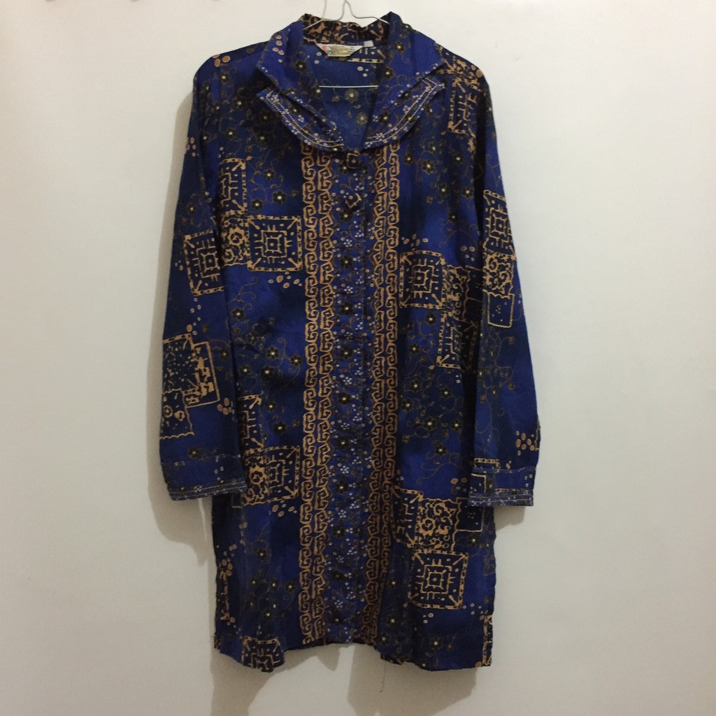 (preloved) Baju Atasan Batik Wanita Bahan Katun Biru Dongker