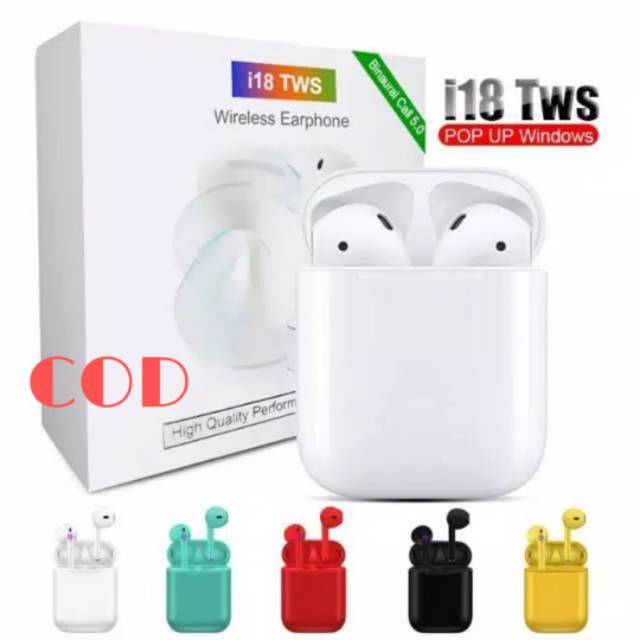 Headset Bluetooth I18 TWS Pop Up Window Wireless Earphone i18 TWS Versi 5.0