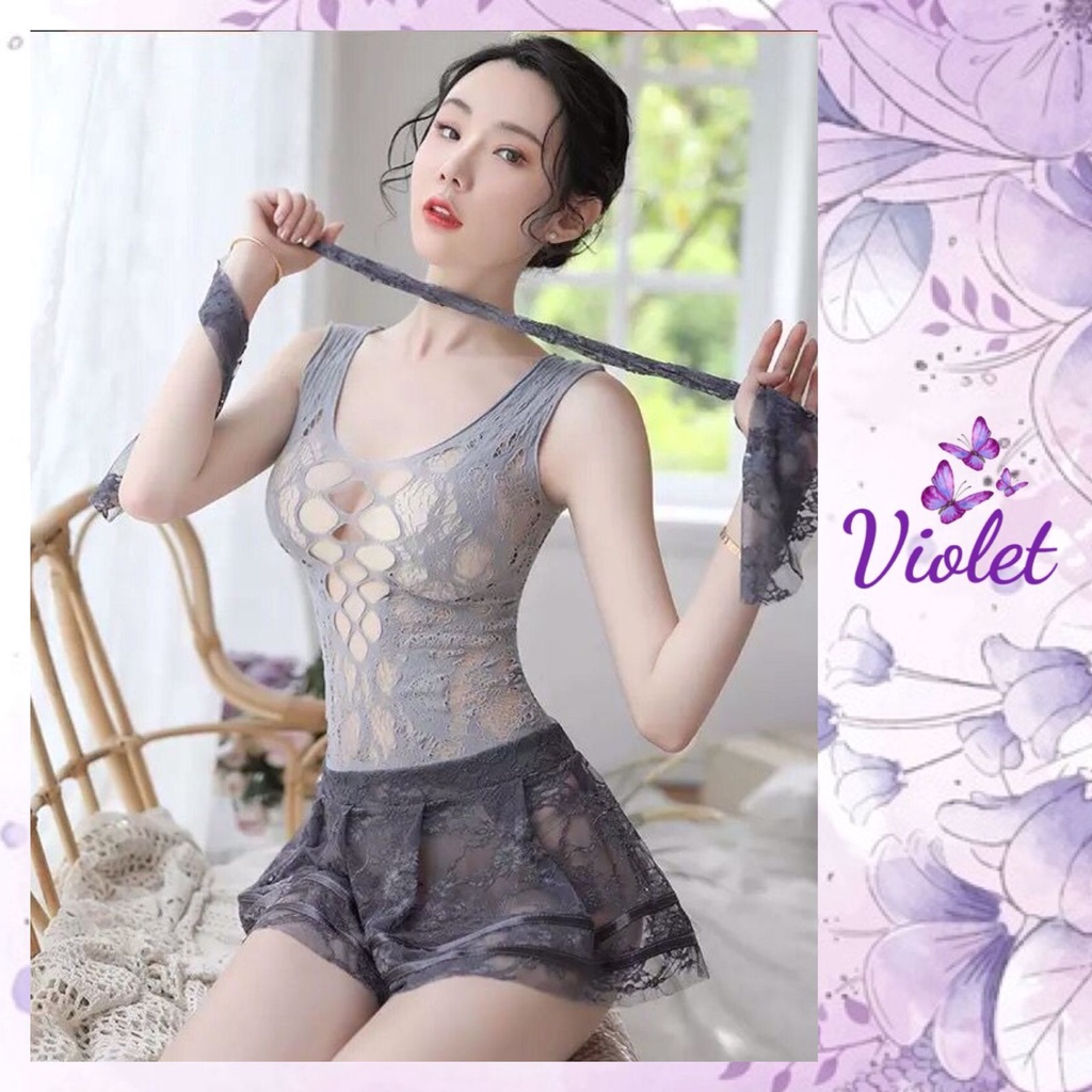 Violet Lingerie Seksi Wanita Pakaian Dalam Renda Transparant Erotis 1194