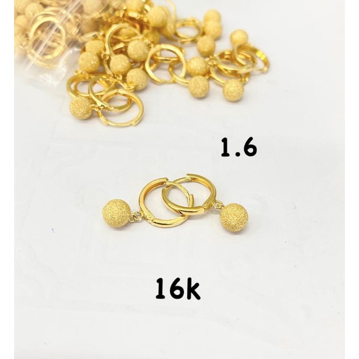 Anting Giwang Emas Asli Kadar 700 16K Rose Gold 750 17K Jepit Huggies Gantung Model Bola Pasir