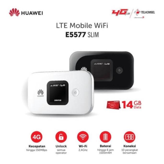 Modem Mifi 4G All Operator Huawei E5577 Slim Telkomsel 14GB