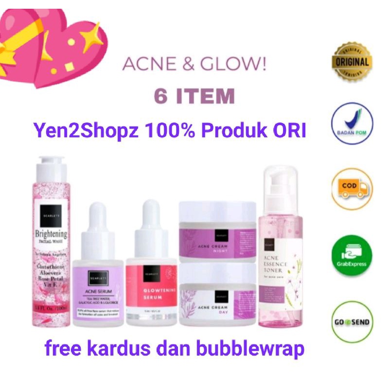 Paket Lengkap Scarlett Acne Pembasmi Jerawat 4 pcs dan 5 pcs 6 pcs Pencerah Brightly Ever After