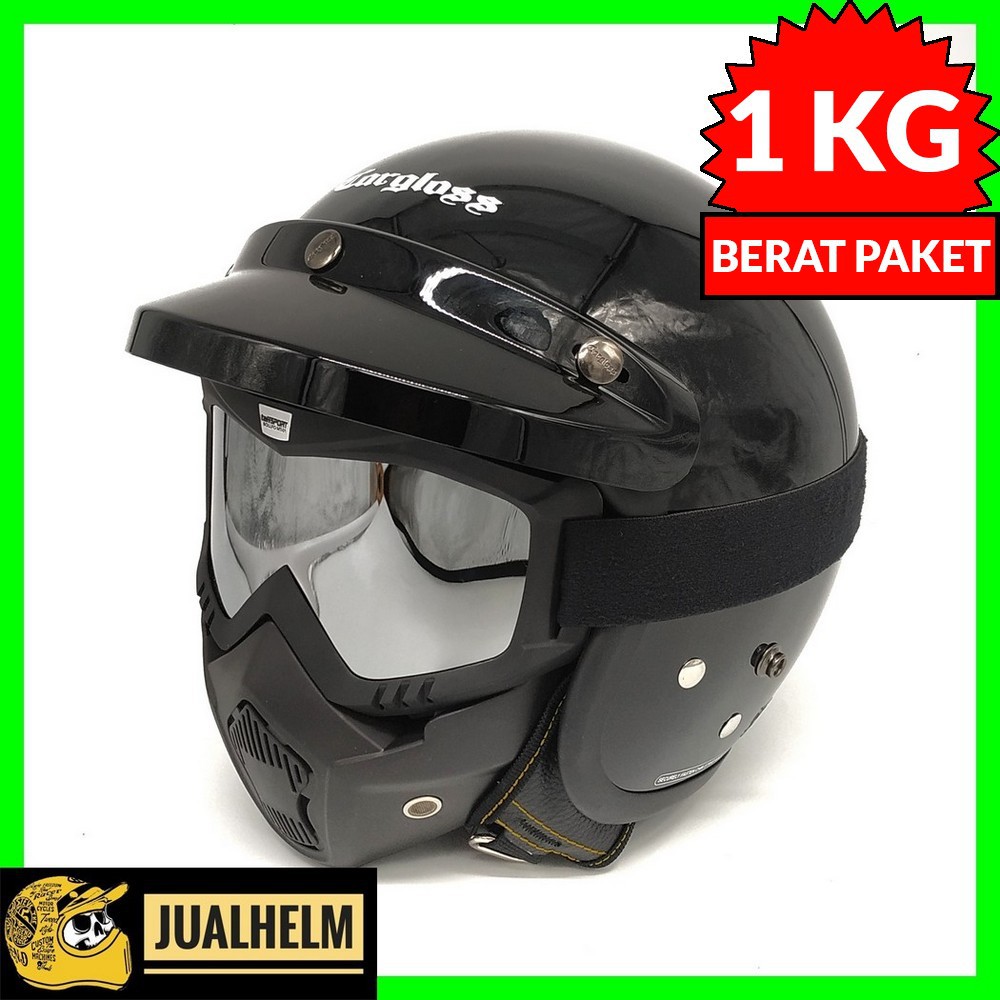 Helm Cargloss Retro | Black Glossy + Goggle Mask