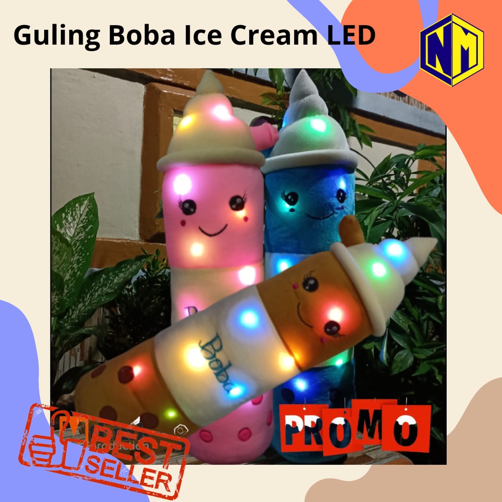 Boneka guling boba Milk tea model terbaru es krim dengan lampu LED original termurah berkualitas