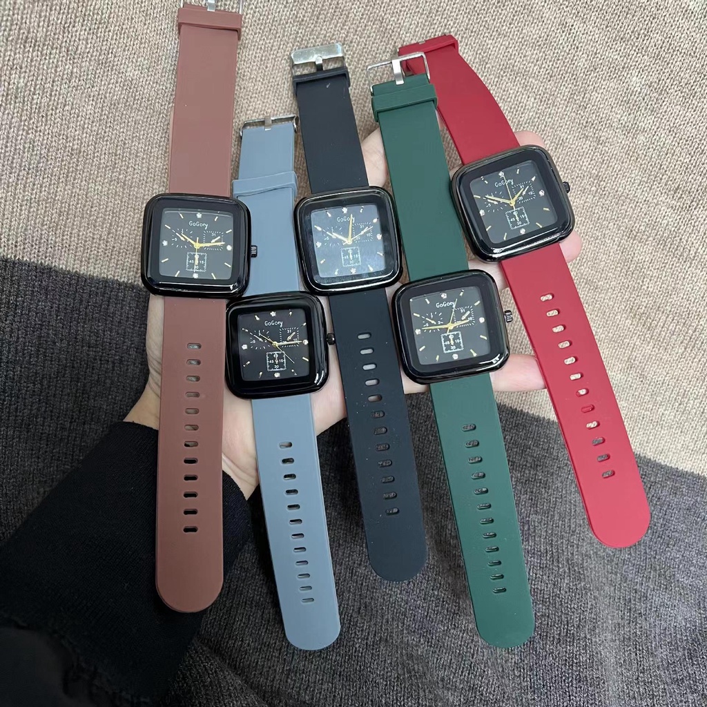 GOGOEY Luxury watch 【100% Ori】【With box】【COD】2022 Baru Jelly Desain Kecil Square Watch Sederhana Fashion Silikon Band Jam tangan anti air perempuan