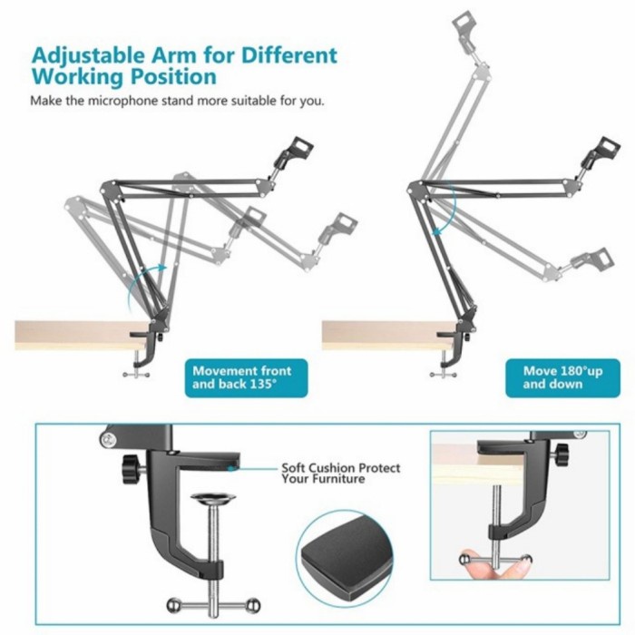 PROMO mic desktop clamp stand metal arm jepit meja