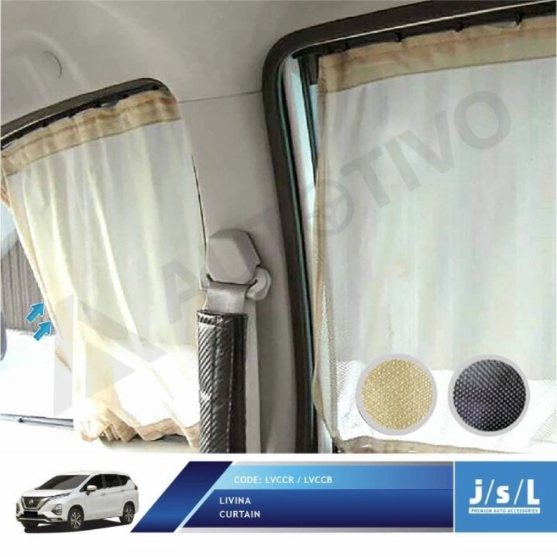 Hordeng Mobil Grand Livina Curtain Cream - Hitam, All Size