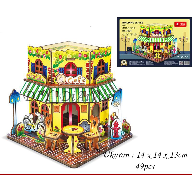 Puzzle 3D DIY CAFE bahan kayu mainan puzzle edukasi anak (kado &amp; pajangan)