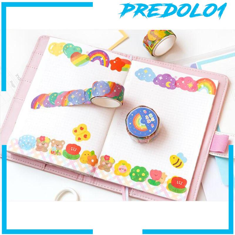 (Predolo1) 5 Rol / Set Stiker Kertas / Selotip Washi Motif Kartun Lucu Untuk Dekorasi Kartu / Scrapbook Diy