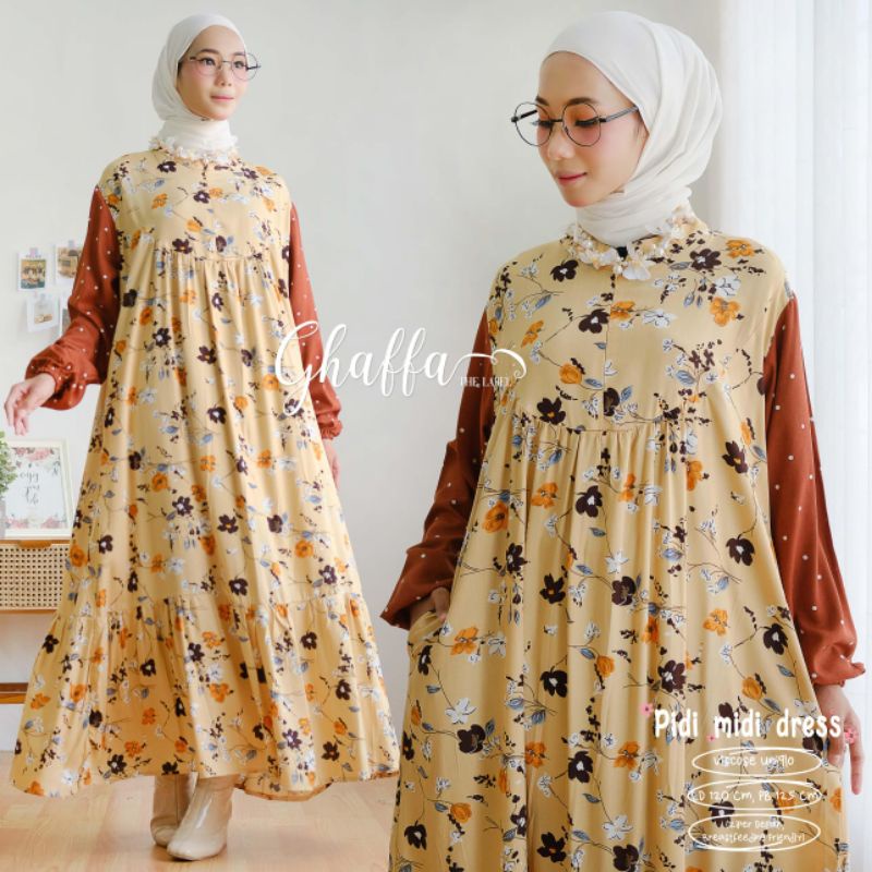 PIDI MIDI DRESS BY GHAFFA THE LABEL / DRESS MOTIF WANITA MUSLIMAH / MIDI DRESS RAYON PREMIUM