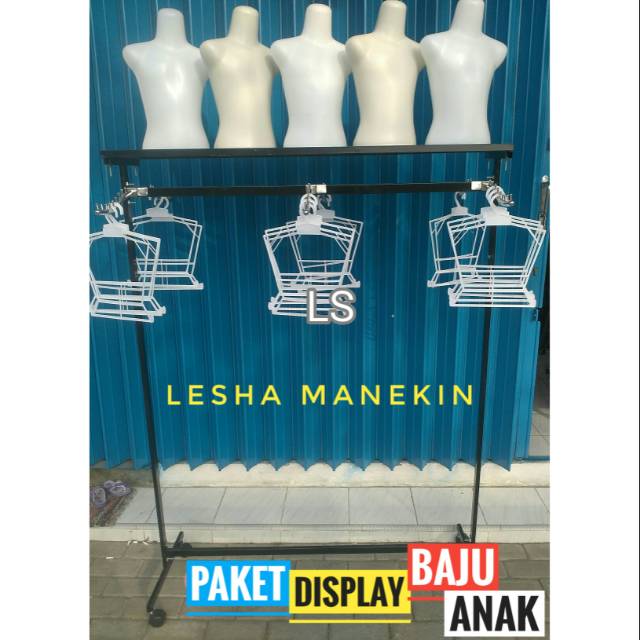 Rak Baju ANAK Gawang Baju Besi PAKET Gawang Ram Manekin Anak Suling dan hanger