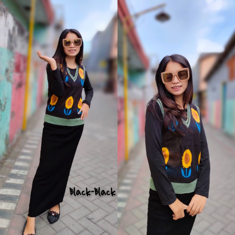 Setelan Rok Rajut Sun Flower Vest
