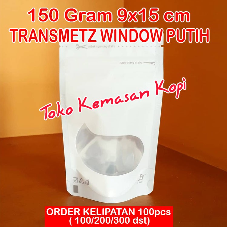

Standing Pouch Kombinasi Transmetz Putih 150gr+ZIPPER+WINDOW